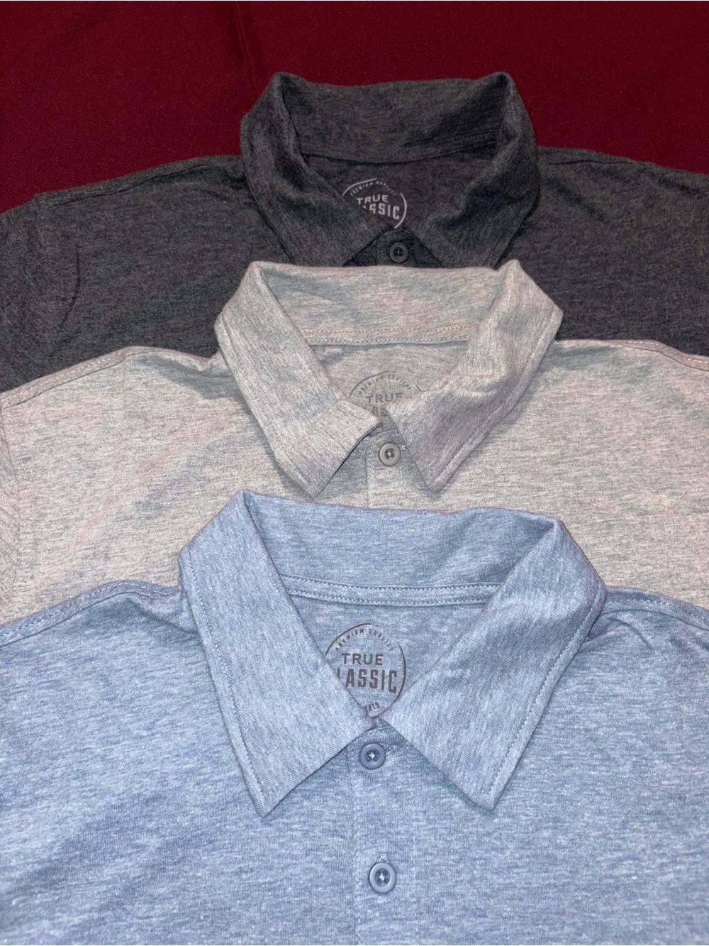 True Classic Polo Shirt - Light Blue, Light Gray & Dark Gray size Small